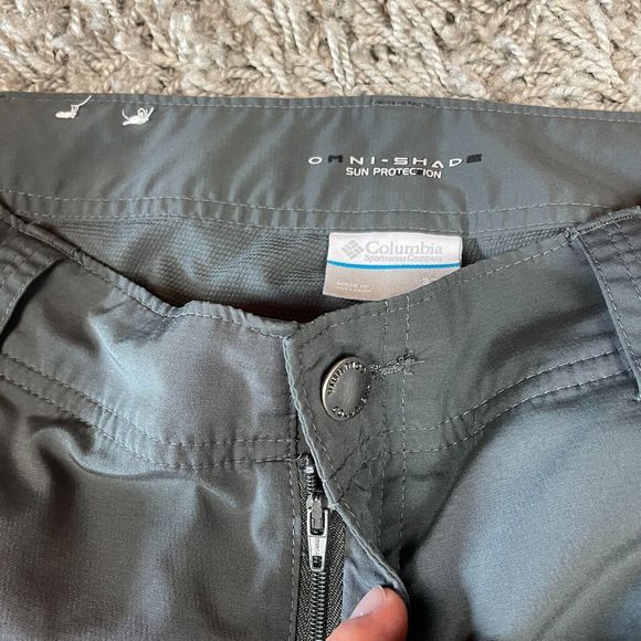 Columbia Omni Shade Pants Mens 32x34 Gray Hiking Outdoor Convertible Logo Light - Picture 7 of 14